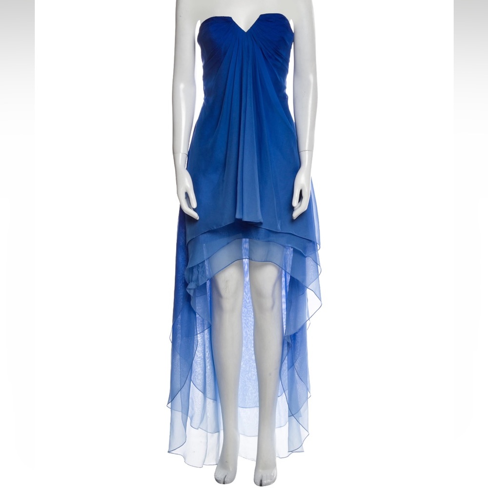 La femme cascading high to low blue ombré dress